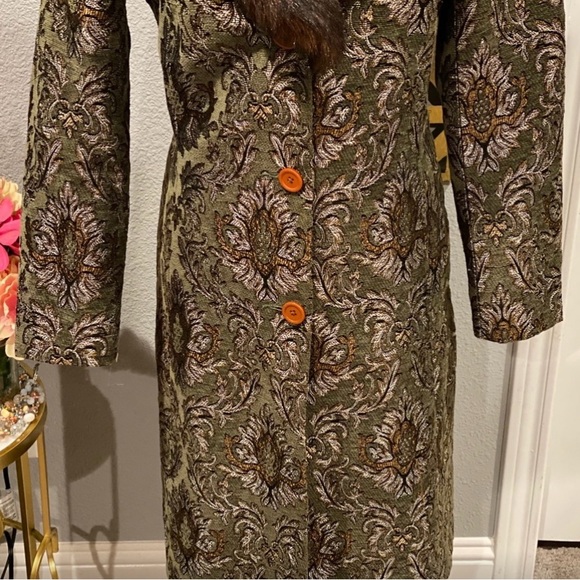 Newport News Faux Fur Vintage Brocade Long Coat Size 6 - Picture 2 of 15